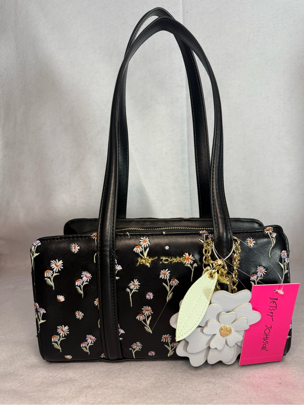 Betsey Johnson Black Daisy Shoulder Bag With Charm